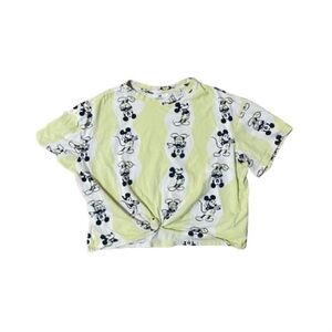 Disney Mickey Mouse Striped Cropped Tee - Lime & White